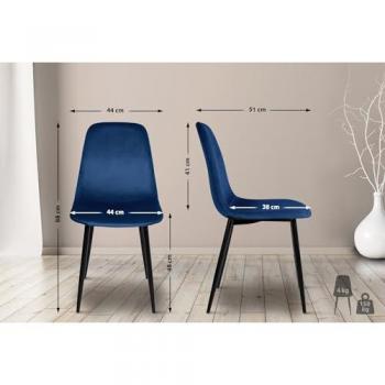 Set di 4 sedie da pranzo Napier in velluto blu con struttura in metallo