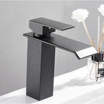 Square Above Counter Bathroom Basin with Cold Waterfall Faucet