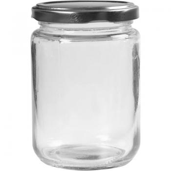 Clear 370 ml Storage Jars with Metal Screw Caps – 6 Pieces – H = 11 cm, D = 7.5 cm