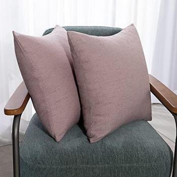 Deconovo Bedroom Pillow Inserts, Faux Linen Square Cushions, Set of Two, 22x22 Inches, With Hidden Zipper, Pink Color