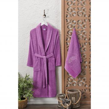 Women's 2-Piece Soft Cotton Bathrobe Set in Purple with Matching Head Towel