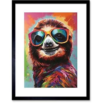 Brightly Painted Sloth with Sunglasses – 9×7 Wall Frame