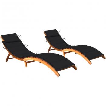 Chaises longues en bois d'acacia avec coussins