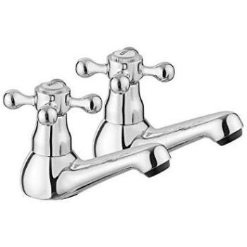 Quarter‑Turn Silver Victorian Crosshead Chrome Bathroom Pillar Faucets