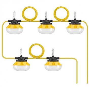 VEVOR 15.24m Construction Work String Light – 5pcs, 50W LED, 5000LM, Daylight 5000K, IP65, Hanging Hooks