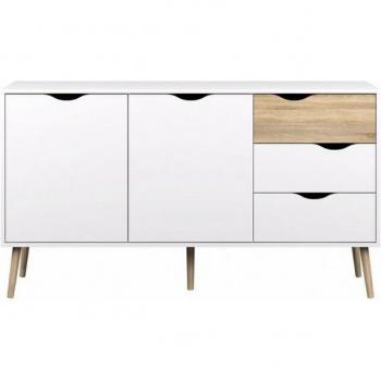 Ebuy24 Sideboard Napoli – 3 Schubladen, 2 Türen – 82 × 147 × 39 cm – weiß