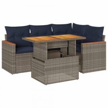 Canapé d’extérieur Vidaxl 5 pièces, ensemble de coussins gris tressés
