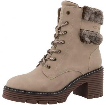 TOM TAILOR Beige Block-Absatz-Stiefeletten für Damen – Gr. 37, Schnürboots