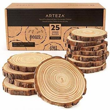 Rondelles de bois pour artisanat Arteza, 25 pièces, 3,5-4 pouces de diamètre, 0,4 pouce d'épaisseur
