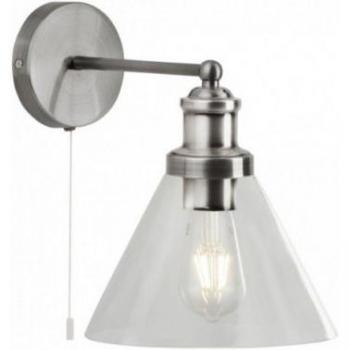 Pyramid Wall Light Satin Silver Glass Shade E27 Socket
