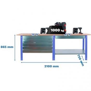 Banco de Trabajo SimonRack 6 Cajones Azul/Haya 2100 mm