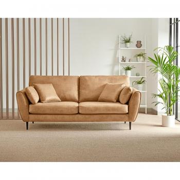 3 Seater Couch in Tan Faux Leather (Ida Design with Birch Wood Frame)