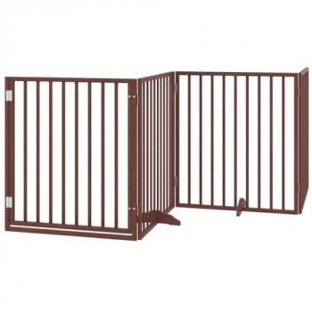 VidaXL 320 cm Dog Gate with Door Foldable 4 Panels Brown Poplar Wood