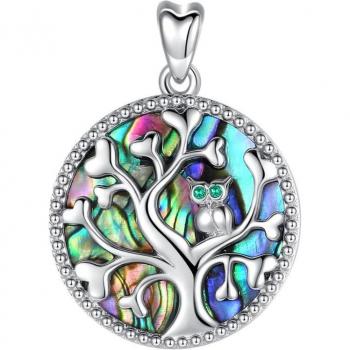Eudora 925 Sterling Silver Owl Pendant with Mother of Pearl