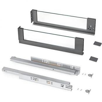 Cassetto esterno Vertex 40 kg con sponde in vetro, altezza 131 mm, profondità 450 mm, Grigio antracite
