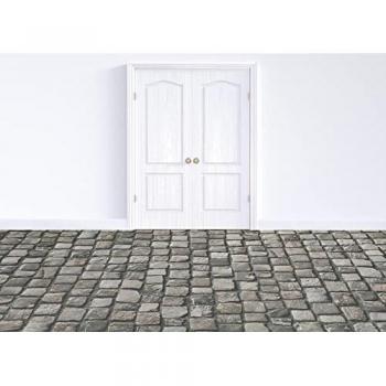 Alfombra Vinílica Antideslizante 200x400 cm con Diseño Realista de Piedras Grises Beige y Musgo para Salón, Cocina y Baños