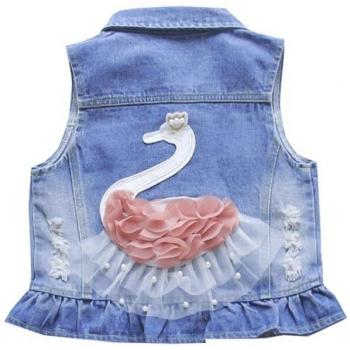 Gilet en denim déchiré avec motif de dessin animé pour filles