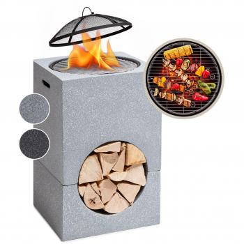 Blumfeldt Brasero Monolith – Foyer Terrasse – Barbecue – Pare-étincelles – Charbon ou Bois – Pierre Artificielle Blanche