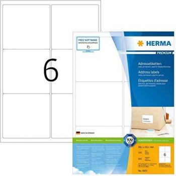 HERMA 4653, Adressetiketten, weiß, 99,1 x 93,1 mm, für Paket/Päckchen, Papier matt, 100 Blatt (= 600 Etiketten)