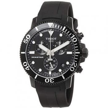 Tissot Men's Stainless Steel Quartz Chronograph Watch with Black Dial and Rubber Strap (Seastar 1000)