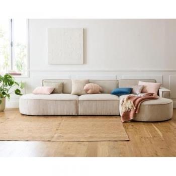 Spiaggia Salon Sofa 5 Places – Angle Droit, Velours Côtelé Beige