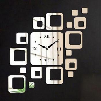 Modern 3D Acrylic Wall Clock Squares Quartz Mirror Wall Stickers – DIY Home Decor Art