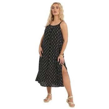 Yours Black Crinkle Metallic Midi Dress for Women, Size 18/20