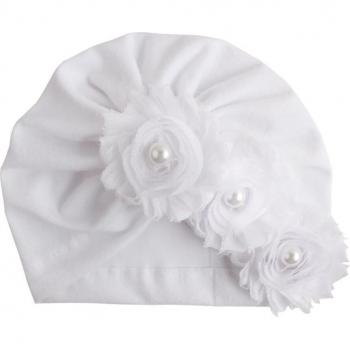 Soft Cotton Beanie Hat with Pearl Flowers