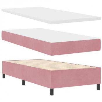 Lit à ressorts avec matelas et banc en velours rose 90x200 cm