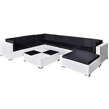 VidaXL Set muebles de jardín 8 piezas y cojines ratán sintético blanco
