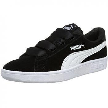 Puma Women's Smash v2 Ribbon Jr Shoes in Black and White (UK 3.5)