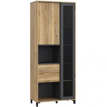 Estilo Home Heavenly: Vitrina Alta 198x80 cm – Roble Veteado y Gris