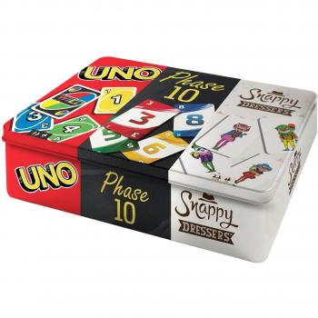 Kartenspiel-Klassiker 3 in 1 in Metalldose, UNO, Phase 10 und Snappy – Mattel Games