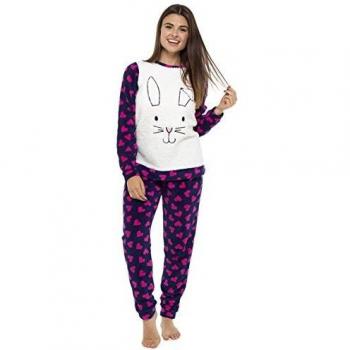 Women’s Navy Blue Fleece Pajama Set – Thick Fabric, Animal Design, 20-22