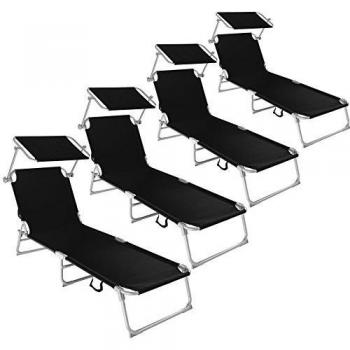 Chaise Longue Pliante Bain de Soleil avec Parasol Pare Soleil Vert