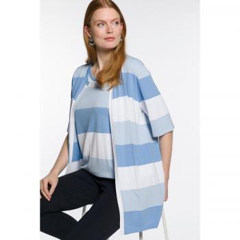 Cardigan blu con scollo girocollo e maniche a 3/4, righe definite, taglia 48/50, Ulla Popken