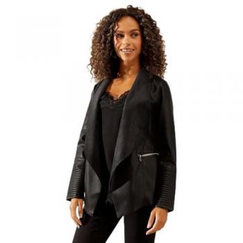 Women's Black Faux Leather Waterfall Jacket