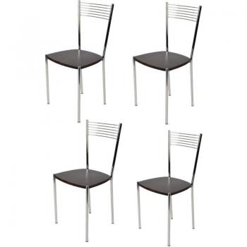 Colección Greta 4 Sillas Cantilever, Patrón de Acero Cromado y Tapa de Polipiel Blanca