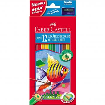 Set de 12 lápices acuarelables Faber-Castell con pincel y afilalápices