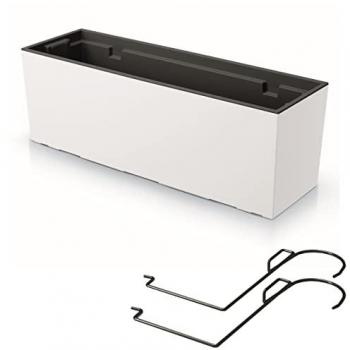 Bac de balcon 58 cm, boîte à fleurs et support pot, matériau plastique blanc, utilisable partout