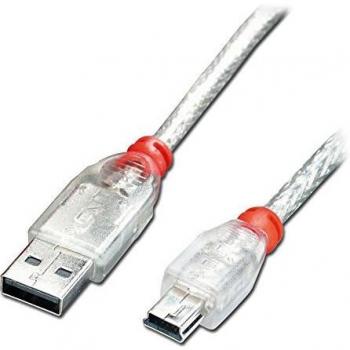 Lindy USB 2.0 Kabel A/Mini-B, transparent, 2m USB High Speed (2 m, USB 2.0), USB Kabel