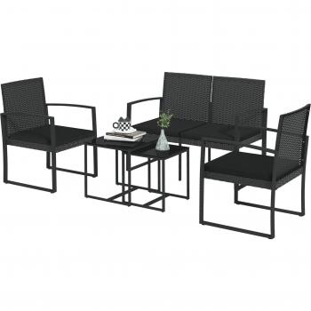 Set de Jardin Outsunny Noir avec Canapé et Chaises