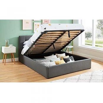 Lit Tommy 140x190 gris foncé + sommier relevable