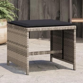 Tabourets de jardin en résine tressée avec coussins gris clair