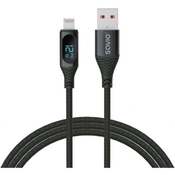 Cable Savio USB Lightning con Pantalla, 1 m, Negro
