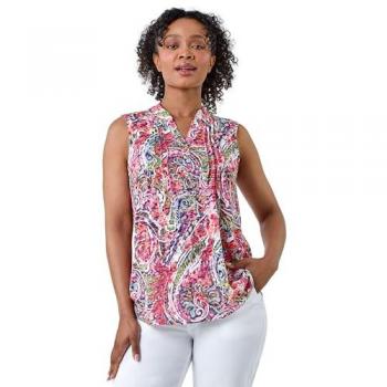 Women's Pink Petite Paisley Button Top