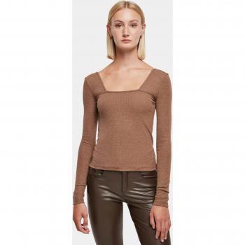 Maglietta Donna Maniche Lunghe Righe Scollo Quadrato Verde Scuro M