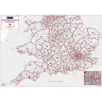 South England & Wales Postcode Map, Greyscale, Standard Matt Paper