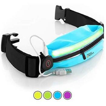 Sport2people LED Reflective Running Belt Pouch with USB Rechargeable Light
