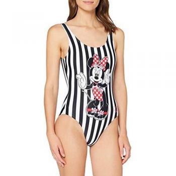 Speedo Placement U Back Maillot de bain Femme, Minnie rayures Noir/Rouge/Rose/Blanc, 42